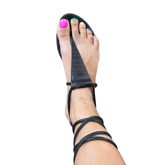 Kathryn Amberleigh Womens Leather Knee-High Cross-Strap Sandals Size 6.5 Black - Picture 5 of 10